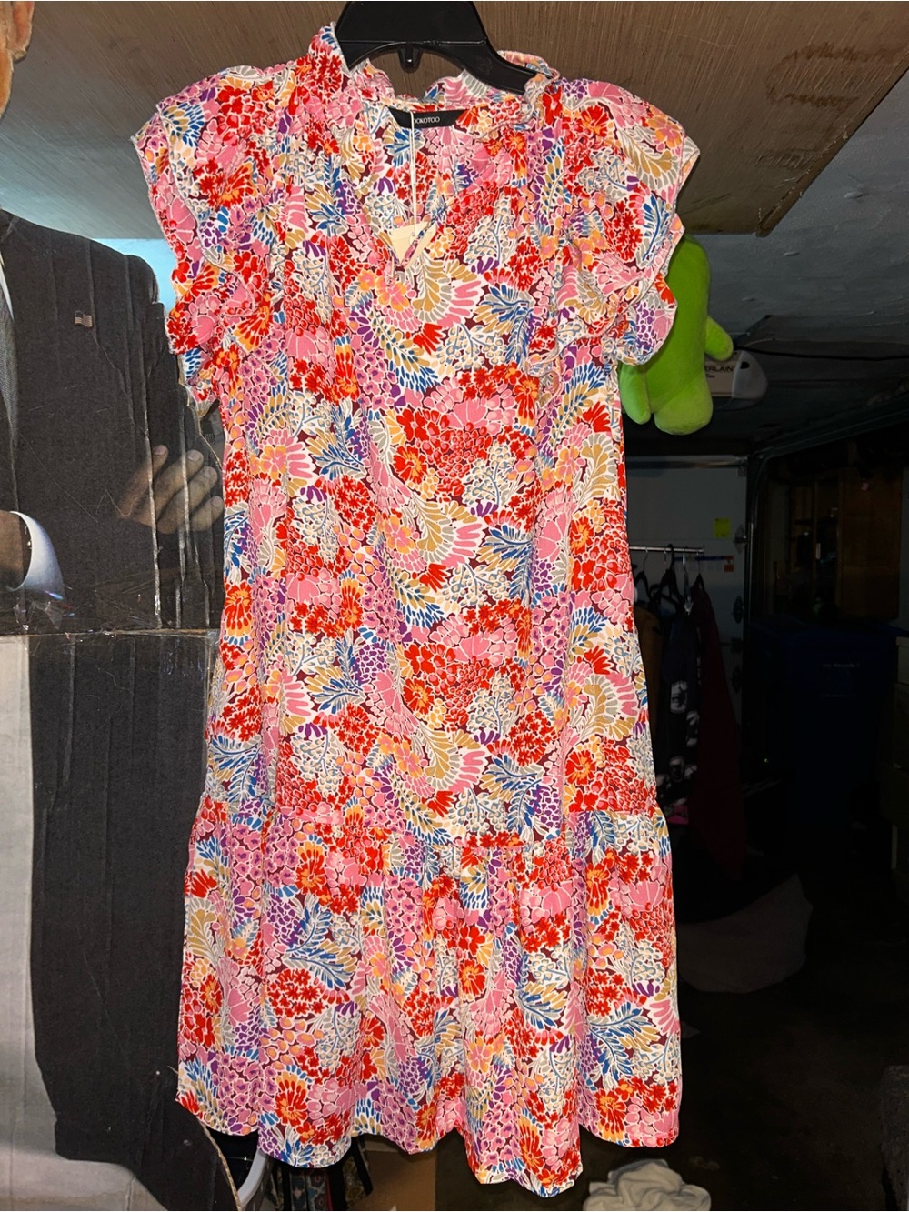Women's Floral Ruffle Sleeve Swim Coverup - Pink Multi